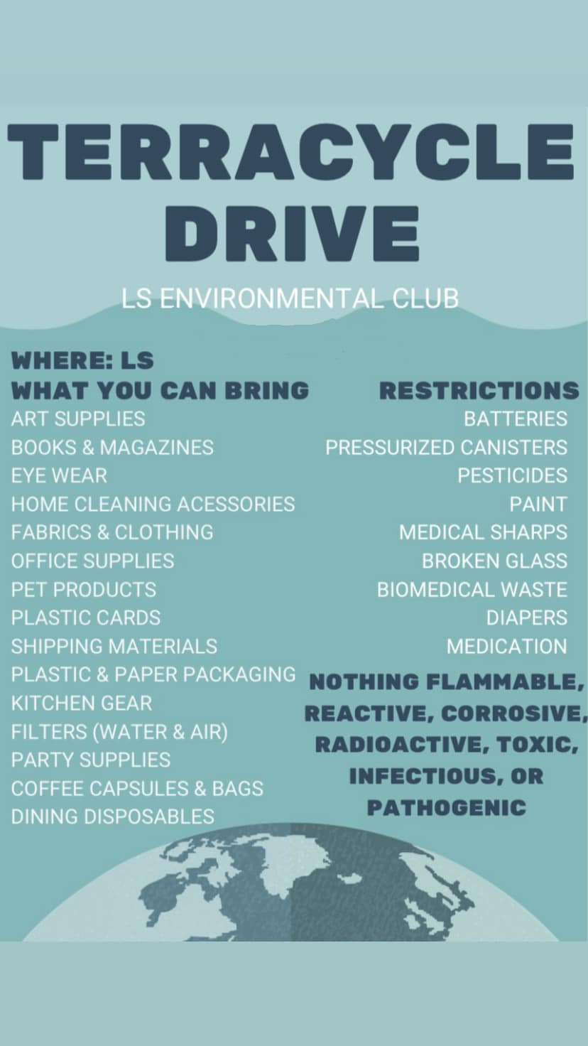 L-S Environmental Club Recycling drive Jan. 8 1-4 pm @LSRHS, Free