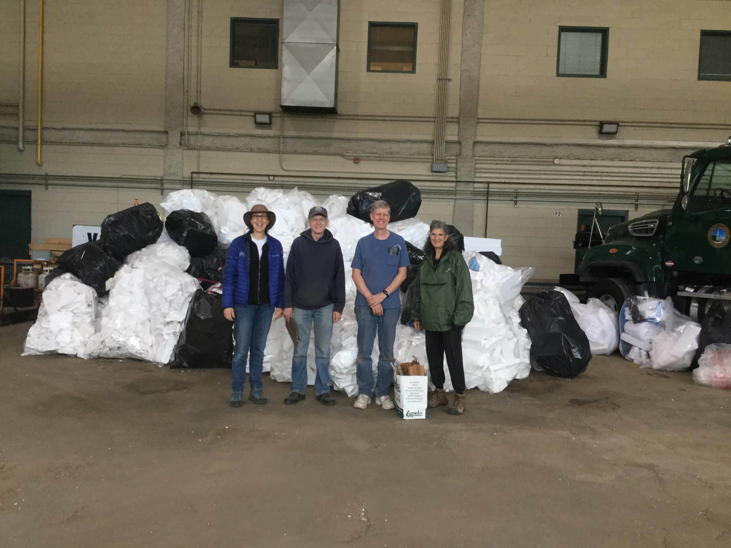 Volunteers at styrofoam recycling
